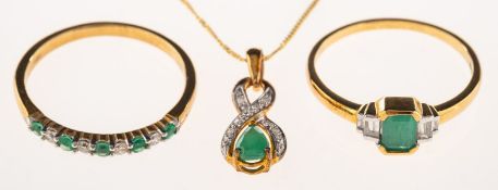 A group of emerald and diamond set jewellery,