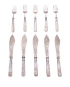 Five pairs of late 19th/ early 20th century silver fish knives & forks,