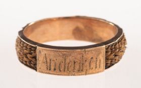 A hairwork memorial ring, (possibly Victorian),