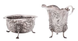 An Edwardian Irish silver sugar bowl & matching milk jug, in the style of 18th century examples,