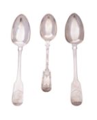 Two 19th century Irish silver tablespoons, Fiddle pattern,