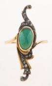 An Art Deco turquoise and diamond ring, of foliate form,