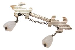 A Victorian silver safety chain brooch/ cloak pin, with engine-turned decoration,