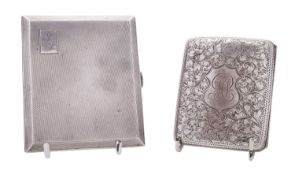 A George V silver cigarette case, rectangular form, with engine-turned decoration,