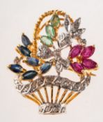 A diamond, sapphire, emerald and ruby Giardinetto brooch pendant,