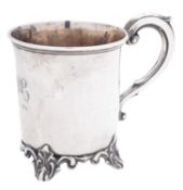 A Victorian cased silver christening mug, tapering circular form,