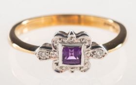 A 9ct gold amethyst and diamond ring,