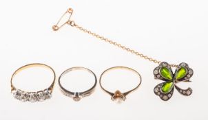 A mixed group of jewellery, including a five stone diamond ring,