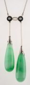 An Art Deco jade and diamond pendant necklace,