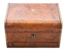 A 19th century brass bound walnut dressing case, the interior with a concealed jewellery drawer,