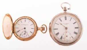 Elgin an engraved gold-plated full hunter pocket watch the dial with black Roman numerals and spade