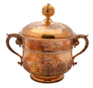 Hare Coursing: A George V silvergilt cup & cover, in the style of a Charles II porringer,