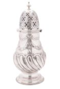 A George V silver sugar caster, baluster form,