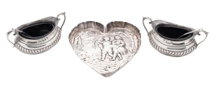 A late Victorian heart-shaped silver dish,