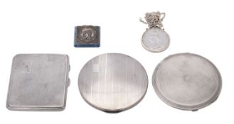 A small mixed lot of silver, to include a cigarette case, initialled, a compact, inscribed,