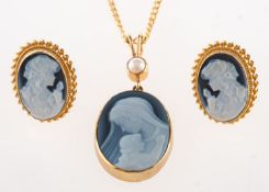 A small group of blue cameo jewellery,