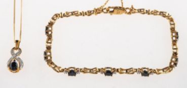 Two items of sapphire and diamond set jewellery,