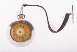 A 14k gold half-hunter pocket watch the round enamel dial having black Arabic numerals,