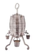 A Victorian silver plated three-barrel spirit stand, of trefoil outline,