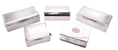 Four silver cigarette boxes, three with engine-turned decoration and one plain,
