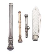 A small mixed lot of silver, to include a mother-of-pearl folding fruit knife,