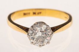 A diamond solitaire ring, claw set with an old European-cut diamond, diamond approx. 1.