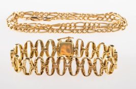 A bracelet and a chain, the bracelet of articulated oval links,