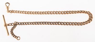 A watch chain with T-bar, of graduated links with swivel clasp and T-bar, the links are marked 9c,