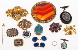 An interesting mixed group of antique jewellery, including a foxes head stick pin,