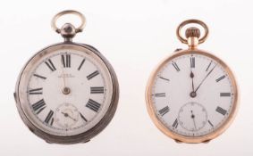 A 9k gold pocket watch the white enamel dial having black Roman numerals,