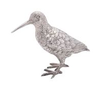 A 20th century continental silver figure of a bird, realistically modelled as a woodcock or snipe,