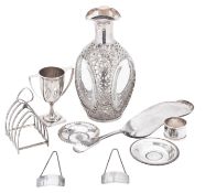 A Chinese silver mounted Haig whiskey decanter, the mounts decorated with bamboo, dragons,