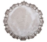 A Victorian silver salver with a moulded border,
