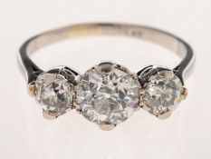 A three stone diamond ring, (possibly Art Deco period),