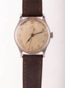 Omega a gentleman's stainless-steel wristwatch the silvered dial having Arabic numerals,