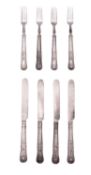 Three pairs of Victorian silver dessert knives & forks, King's pattern (loaded handles),