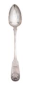 A George IV Scottish silver basting or serving spoon, Fiddle & Shell pattern, crested,