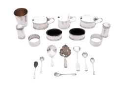 A George V six-piece condiment set, 2 mustards (one lacking its liner),