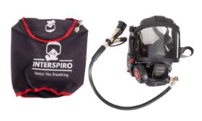 An Interspiro DSFRS Fire Rescue face mask, serial number 'M1921261' size medium in storage bag.