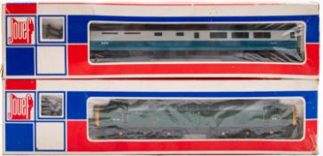 A Jouef OO/HO diesel locomotive and passenger carriage.