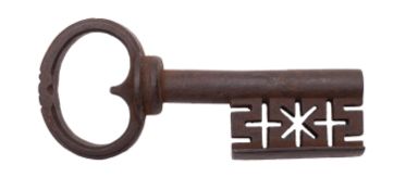 A large 18th Century cast iron key, 16cm long.