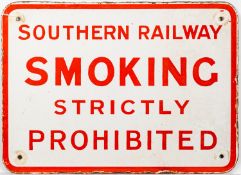 An early 20th Century Southern Railway 'Smoking Strictly Prohibited' enamel sign.