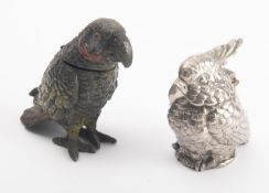 A late 19th/early 20th century cold painted spelter parrot inkwell 10cm high,