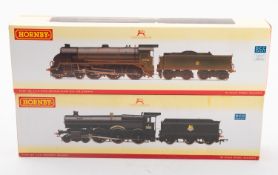 Two Hornby OO/HO BR 4-6-0 steam locomotives and tenders.