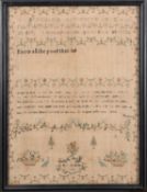 An 18th Century needlework sampler dated 1798.