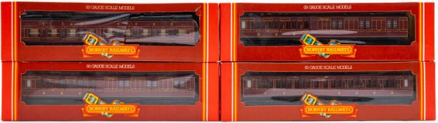 Four Hornby OO/HO Midland Railways passenger coaches.