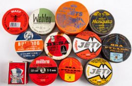 A tin of Milbro .22 calibre air rifle pellets. Together with a range of pellets and empty tins etc.