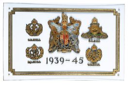 A gilt glass panel commemorating the Hill family in WWII.