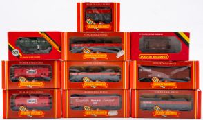 Ten Hornby OO/HO goods wagons. Including tankers, open wagons and ore wagons etc, all boxed.