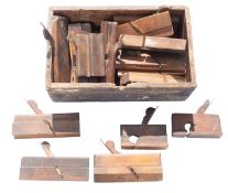 A collection of moulding planes. Various sizes and makers including L Rodgers etc.